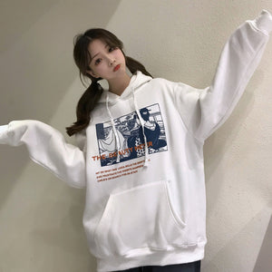 Hoodies Women Winter Plus Velvet Thicker Warm Printed Loose Womens Hoodie All-match Simple Korean Style Students Trendy Daily