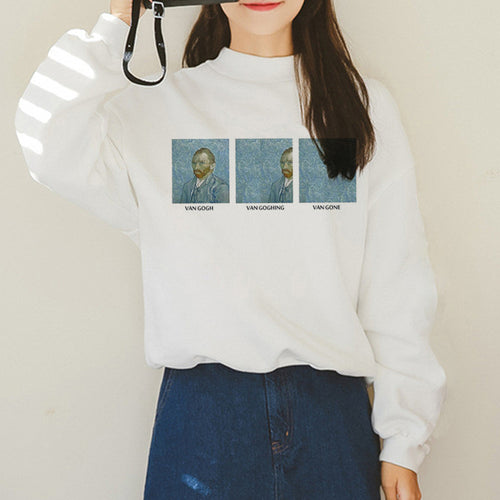 Van Gogh Funny Harajuku Vogue Hoodies Women Autumn Oil Print Warm Aesthetic Ullzang Sweatshirts 90s Van Gone Meme Hoody Female