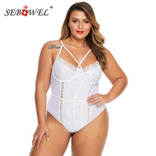 Load image into Gallery viewer, SEBOWEL White/Black Cross Front Floral Lace Plus Size Bodysuit Women Sexy Sleeveless Big Size Bodysuits Female Body Tops 4XL 5XL