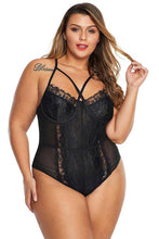 Load image into Gallery viewer, SEBOWEL White/Black Cross Front Floral Lace Plus Size Bodysuit Women Sexy Sleeveless Big Size Bodysuits Female Body Tops 4XL 5XL