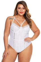Load image into Gallery viewer, SEBOWEL White/Black Cross Front Floral Lace Plus Size Bodysuit Women Sexy Sleeveless Big Size Bodysuits Female Body Tops 4XL 5XL
