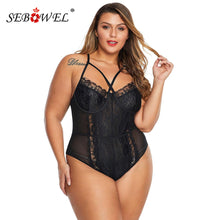 Load image into Gallery viewer, SEBOWEL Sexy Plus Size Woman's Cross Front Sheer Lace Teddy Bodysuit Lingerie Female Black/White Hollow Out Body Tops Clothes