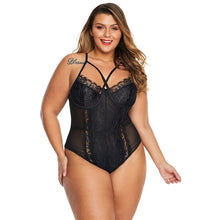 Load image into Gallery viewer, SEBOWEL Sexy Plus Size Woman's Cross Front Sheer Lace Teddy Bodysuit Lingerie Female Black/White Hollow Out Body Tops Clothes
