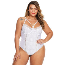 Load image into Gallery viewer, SEBOWEL Sexy Plus Size Woman's Cross Front Sheer Lace Teddy Bodysuit Lingerie Female Black/White Hollow Out Body Tops Clothes