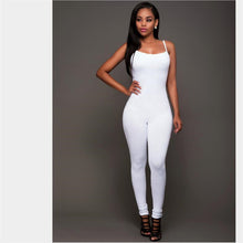 Load image into Gallery viewer, new summer black white bodycon jumpsuits fashion sexy Spaghetti Strap tight leotard suspenders women slim Milk silk jumpsuit