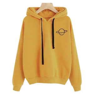 WENYUJH Women Hoodies Casual Kpop Planet Print Solid Loose Drawstring Sweatshirt Long Sleeve Hooded 2019 Autumn Female Pullover