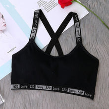 Load image into Gallery viewer, Letter Strap Women Sport Bra Top Black Yoga Brassiere Fitness Sports Tank Top Female Sport Yoga Bra Push Up Sports Bra