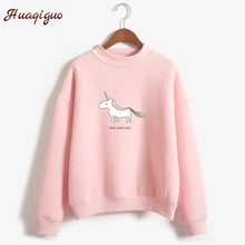 Load image into Gallery viewer, Women Hoodies Female Long Sleeve Fleece Turtleneck Sweatshirt Kpop Autumn Winter Kawaii Unicorn Print Harajuku Casual Pullover