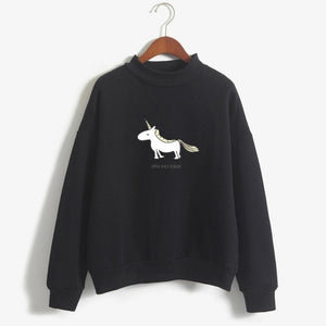 Women Hoodies Female Long Sleeve Fleece Turtleneck Sweatshirt Kpop Autumn Winter Kawaii Unicorn Print Harajuku Casual Pullover